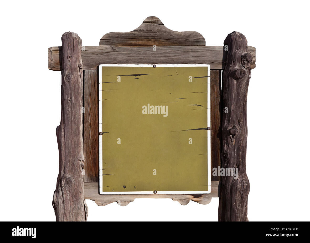 Leere rustikale Wildwest Nachricht Zeichen isoliert auf weiss. Stockfoto