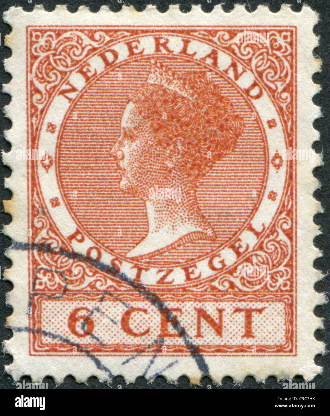 Niederlande - ca. 1927: Eine Briefmarke gedruckt in den Niederlanden zeigt Wilhelmina der Niederlande, ca. 1927 Stockfoto