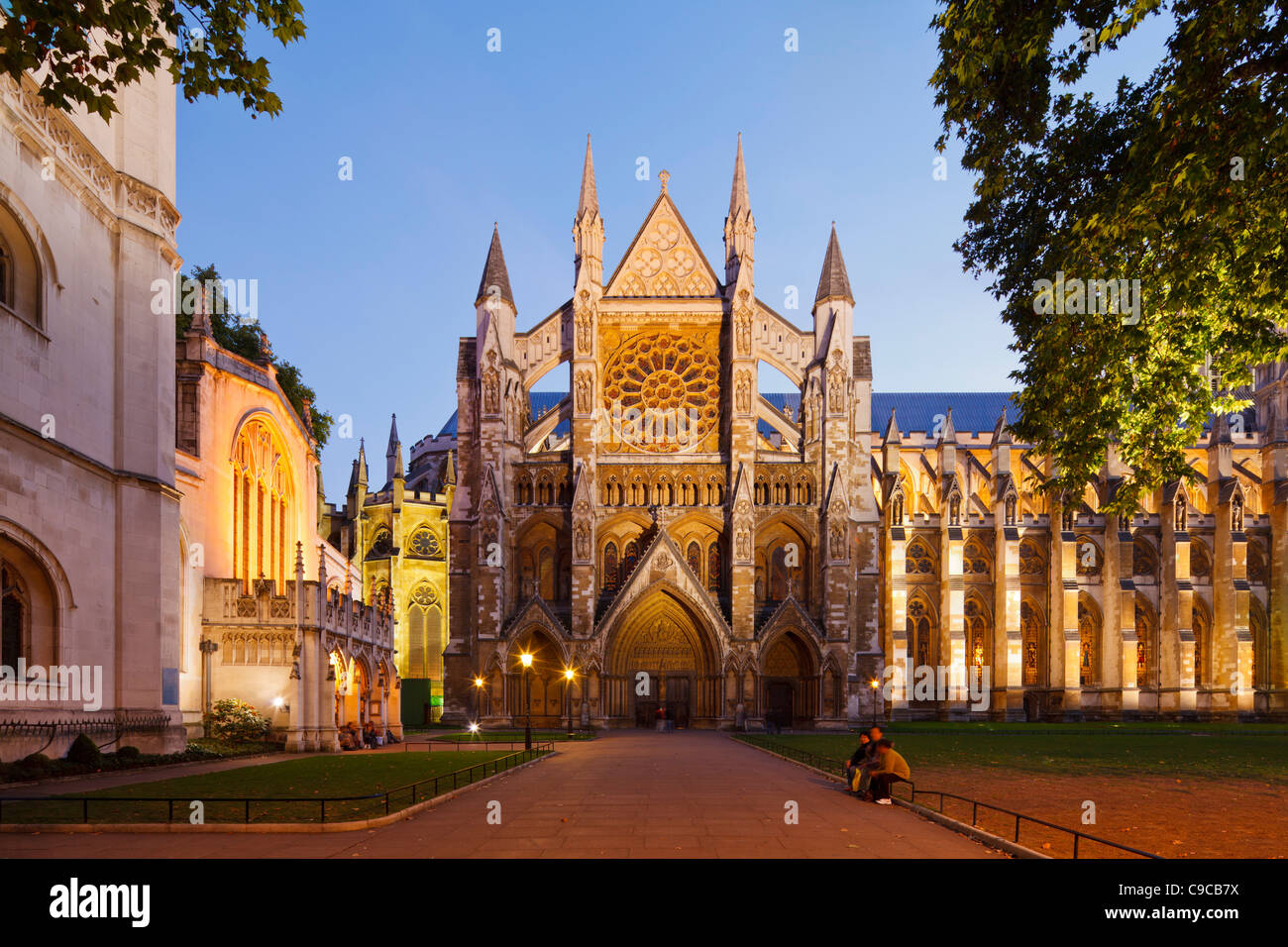 Westminster Abbey in der Abenddämmerung, London Stockfoto