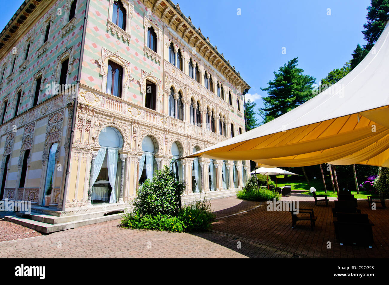 Hotel Villa Crespi, alte, charmante Dorf mit Kloster auf der Insel San Giulio, Orta San Giulio, italienische Seen, Italien Stockfoto