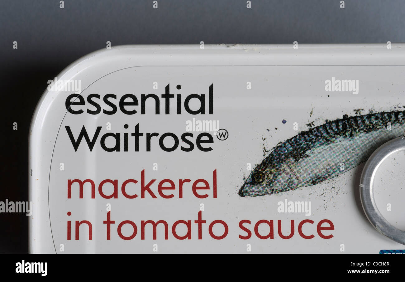 Dose mit Waitrose Makrele in Tomatensauce Stockfoto