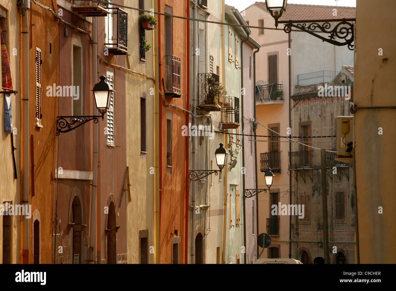 Detail der Häuser in der alten Stadt Mitte, Bosa, Sardinien, Italien. Stockfoto