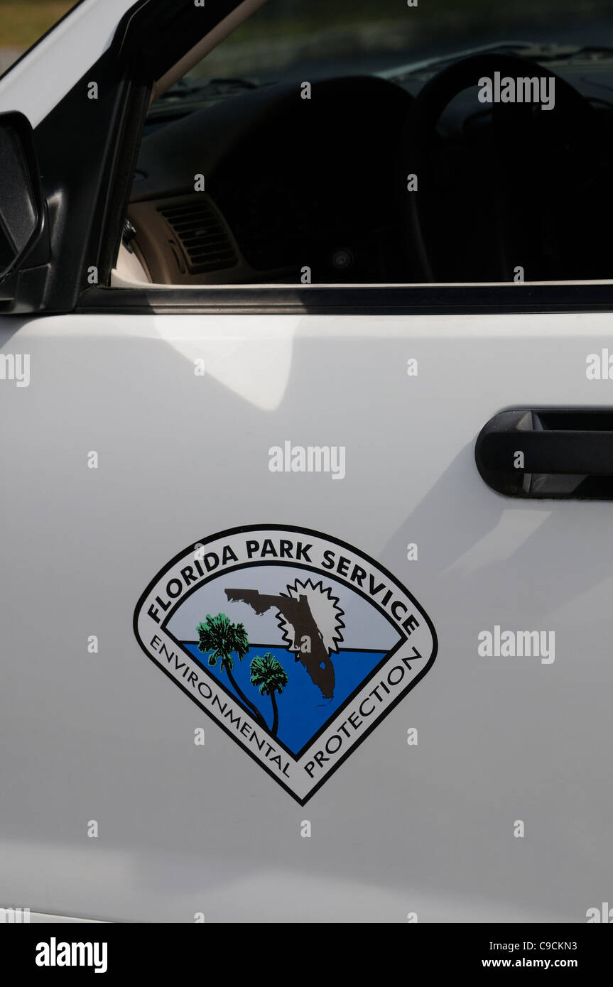 Florida Parks Service Umweltschutz Abzeichen auf Autotür Stockfoto