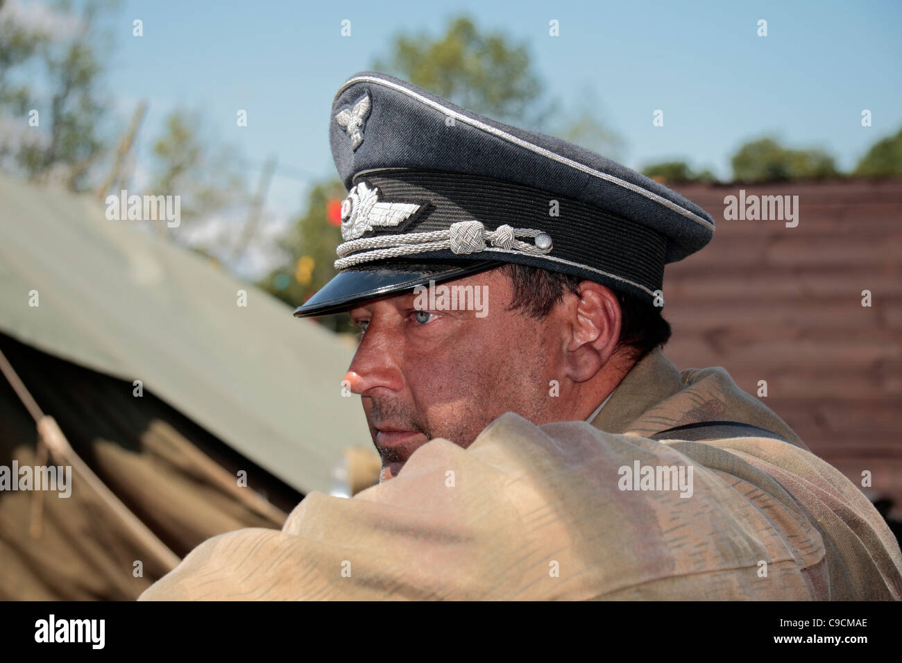 Nahaufnahme eines deutschen Offiziers (Re-Enactor) auf den 2011 Krieg & Frieden Schau Hop Farm, Paddock Wood, Kent, UK. Stockfoto