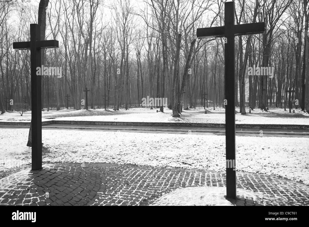 Gedenkstätte für die Opfer der Massaker von Katyn, Charkiw, Ukraine Stockfoto