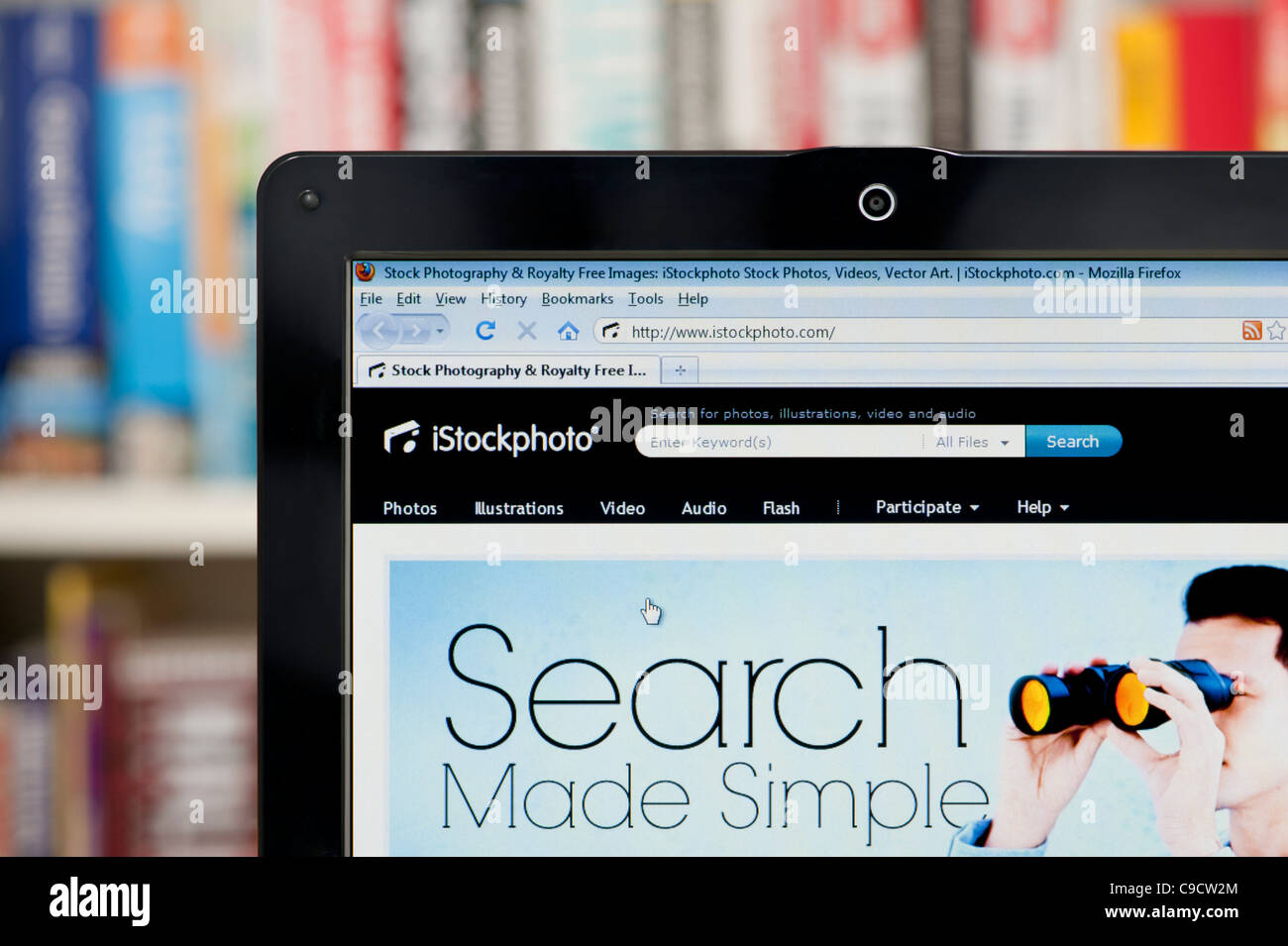 Die iStockphoto-Website erschossen vor einem Bücherregal-Hintergrund (nur zur redaktionellen Verwendung: print, TV, e-Book und redaktionelle Webseite). Stockfoto
