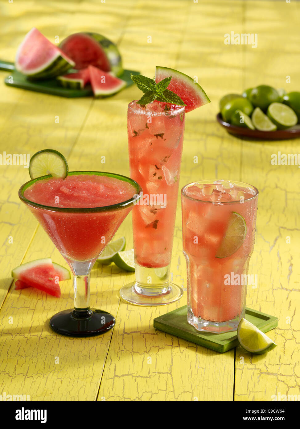 Wassermelone Margarita, Mojito und Limonade Stockfoto