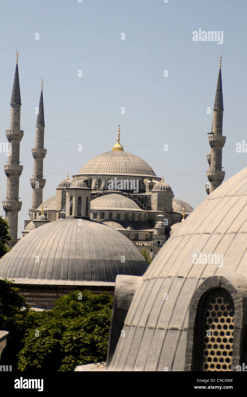 Sultan Ahmed blaue Moschee, Istanbul. Blick von der Hagia Sophia. Stockfoto