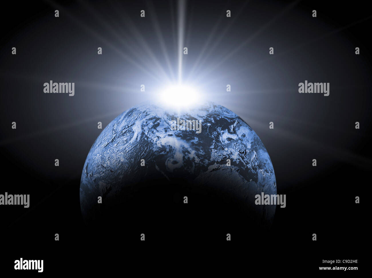 Licht leuchtet hinter der Erde Stockfoto