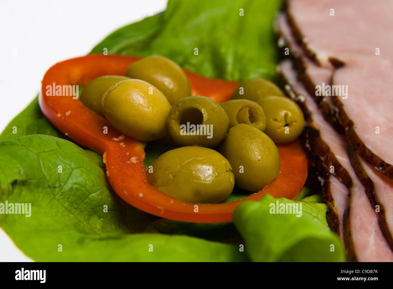 Frühstück Essen auf weißem Hintergrund Stockfoto