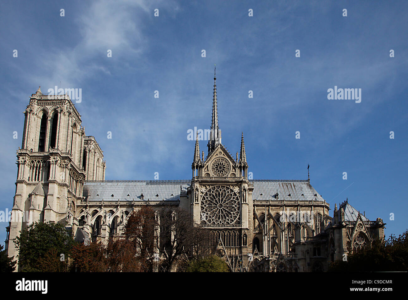 Seitenansicht, wenn Notre Dame de Paris, Frankreich Stockfoto