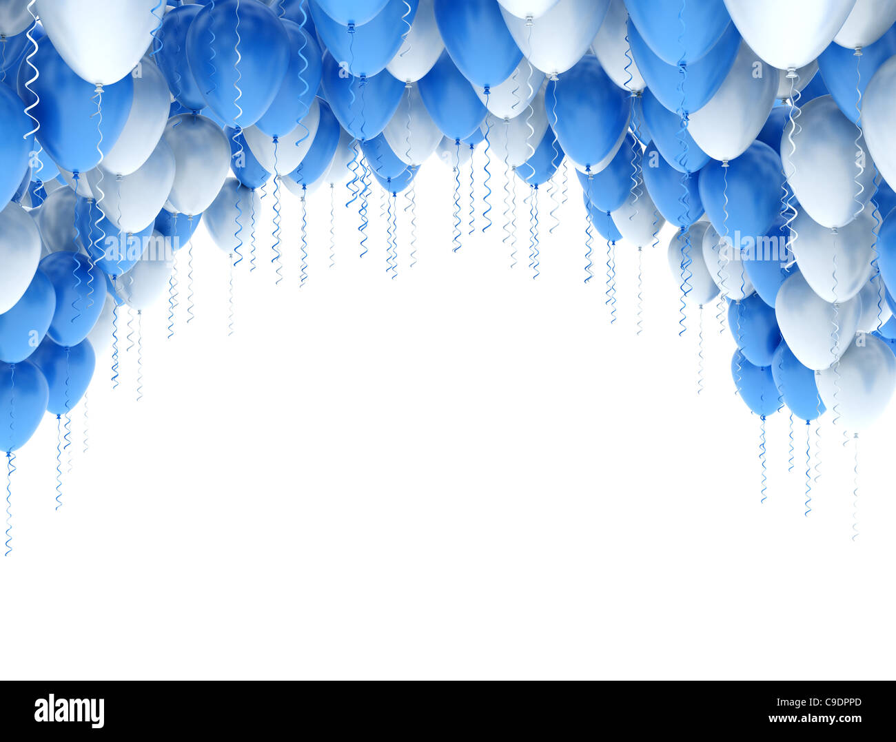 Blau-weiße Party Luftballons Frame auf weißem Hintergrund Stockfotografie -  Alamy