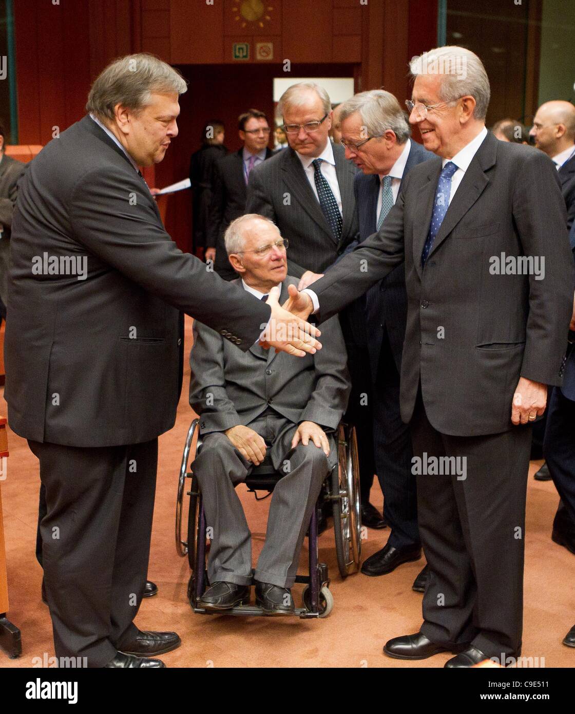 Venizelos Schäuble Rehn Juncker Monti Finanzen Stockfoto