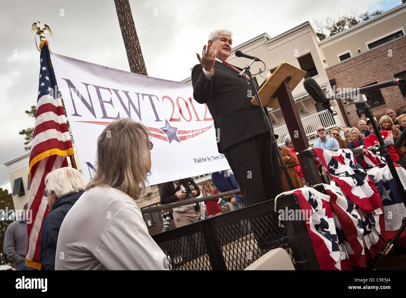 Republikanische Präsidentschaftskandidat spricht Newt Gingrich bei einem Townhall-treffen in der Altstadt am 29. November 2011 in Bluffton, South Carolina. Stockfoto