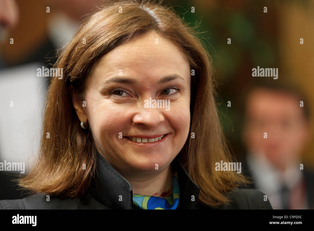 -Russische wirtschaftliche Entwicklung Minister Elvira Nabiullina abgebildet auf der 28. EU-Russland-Gipfel in Brüssel stattfand. Stockfoto