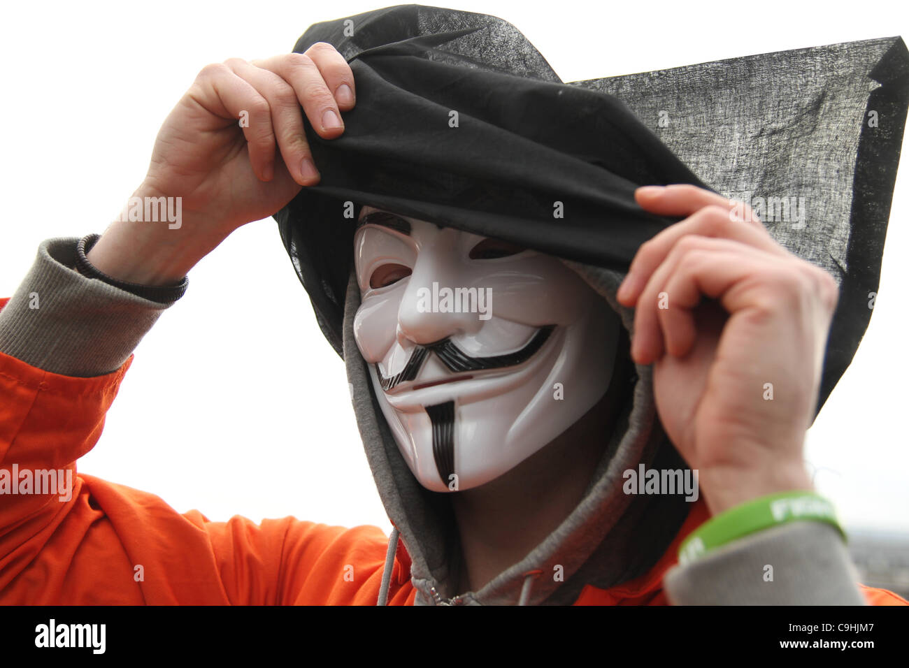'Anonymous' Demonstrant bei der London-Guantanamo-Rallye Stockfoto