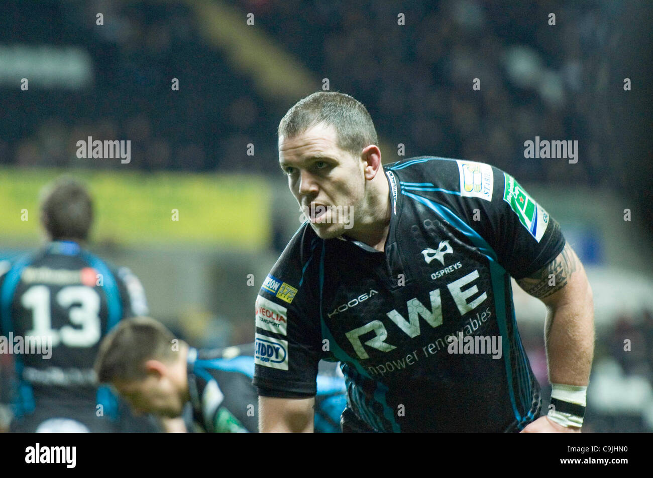 Fischadler V Benetton Rugby Treviso - Heineken Cup Befestigung im Liberty Stadium in Swansea: Fischadler Paul James. Stockfoto