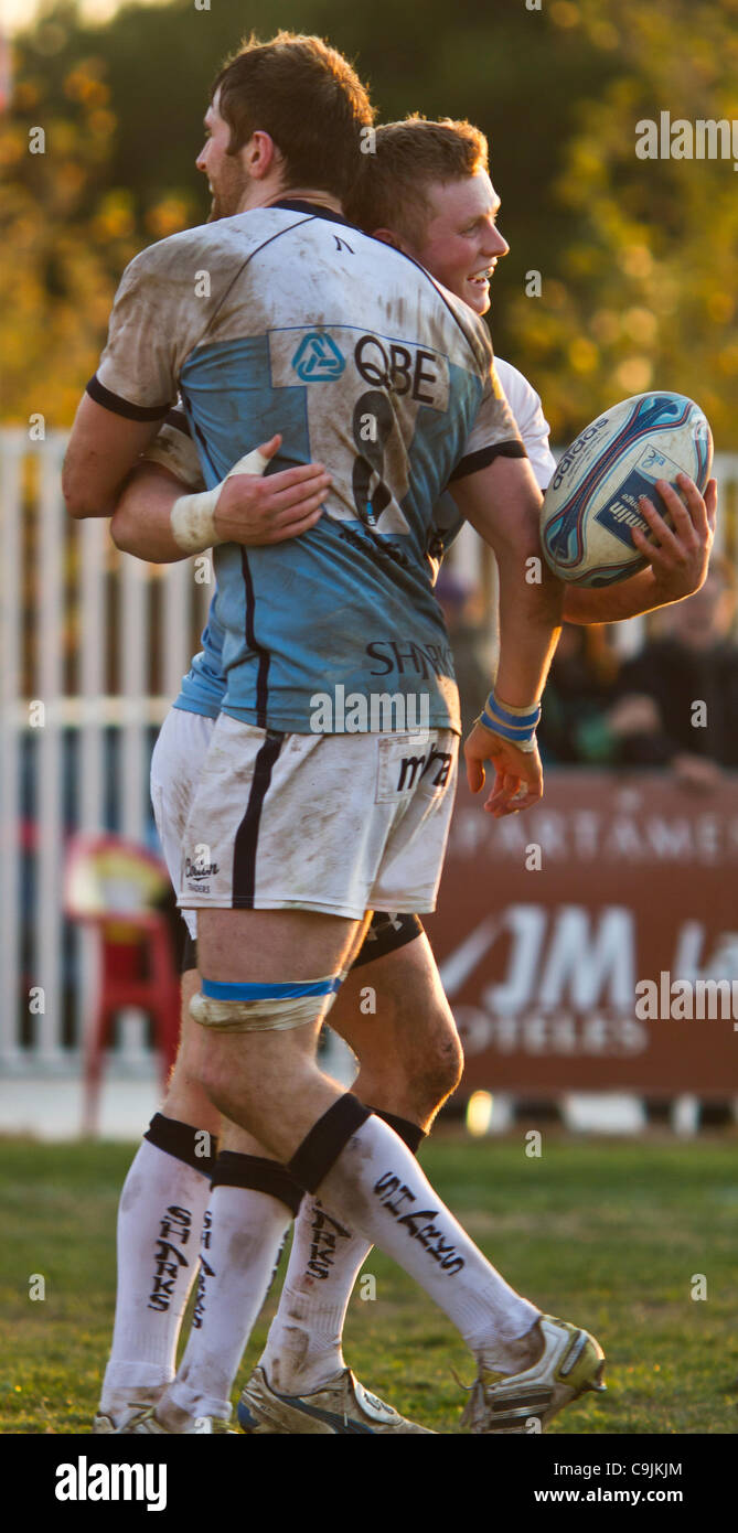 14/01/2011. Valencia, Spanien Amlin Europacup - Rugby - La Vila Joiosa vs. Verkauf Haifische (Manchester) Sale Sharks machte einen leichten Sieg gegen La Vila Joyosa 10 69 Stockfoto