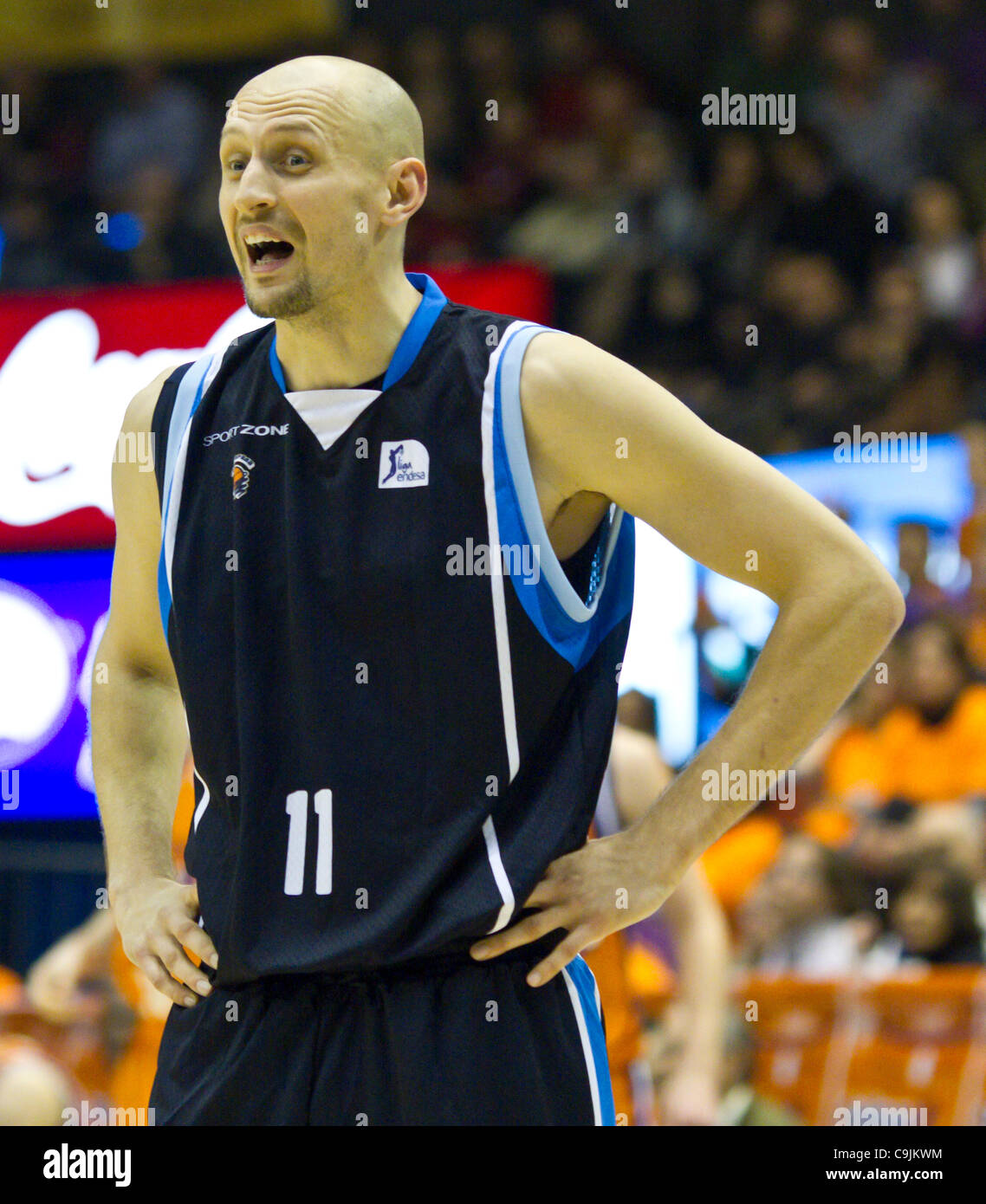 14/01/2011. Valencia, Spanien Liga Endesa Basketball Valencia Basket Club vs. Fuenlabrada - Spieltag 16-19:30 Lubos Barton von Fuenlabrada Stockfoto