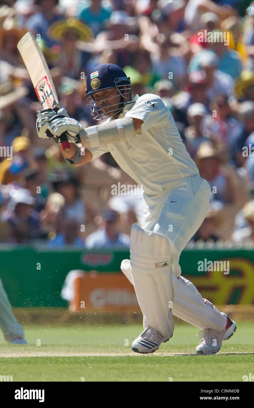 26.01.2012 Adelaide, Australien. Sachin Tendulkar Indien in Aktion während des zweiten Tages der 4. Cricket Test Match zwischen Australien und Indien spielte an der Adelaide Oval. Stockfoto