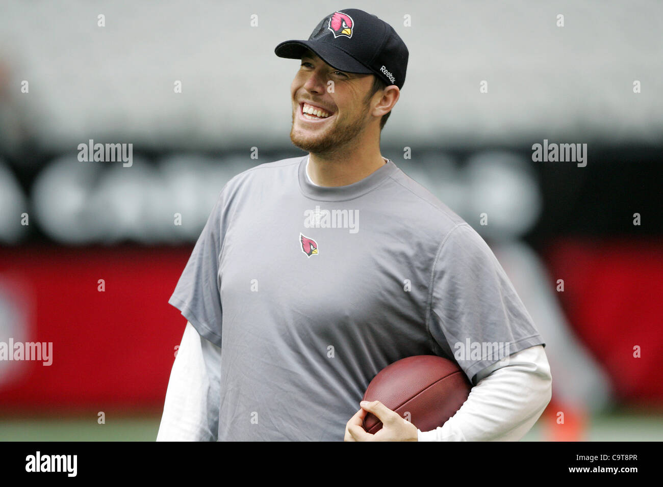 18. Dezember 2011 - Glendale, Arizona, USA - Arizona Cardinals quarterback John Skelton (19) Lächeln vor einem NFL-Spiel gegen die Cleveland Browns im University of Phoenix Stadium in Glendale, AZ (Credit-Bild: © Gene Lower/Southcreek/ZUMAPRESS.com) Stockfoto