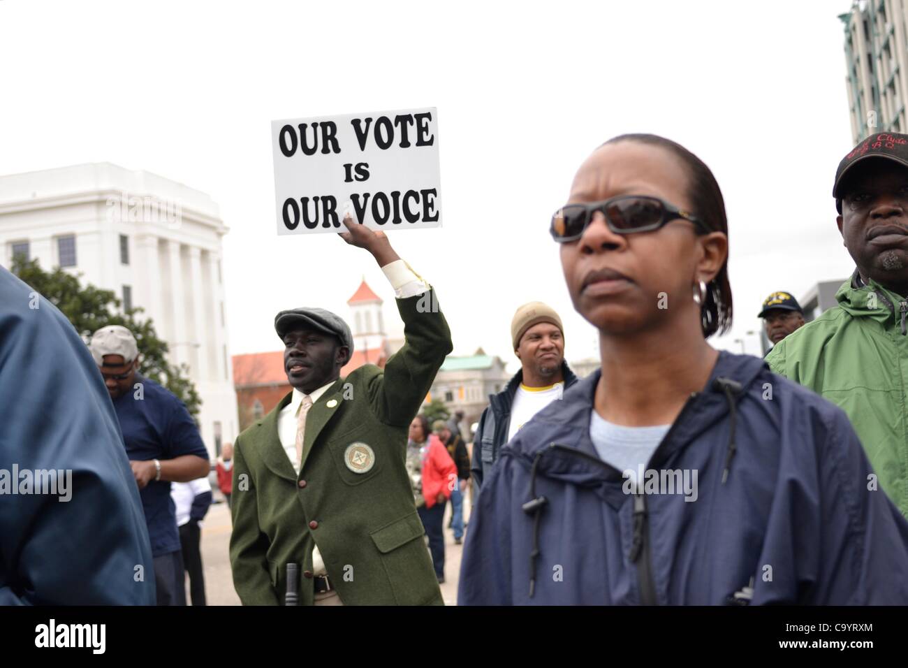 9. März 2012. Demonstranten für Abstimmungen und Einwanderung Rechte Rallye vor der Alabama State Capitol nach Selma nach Montgomery März Stockfoto