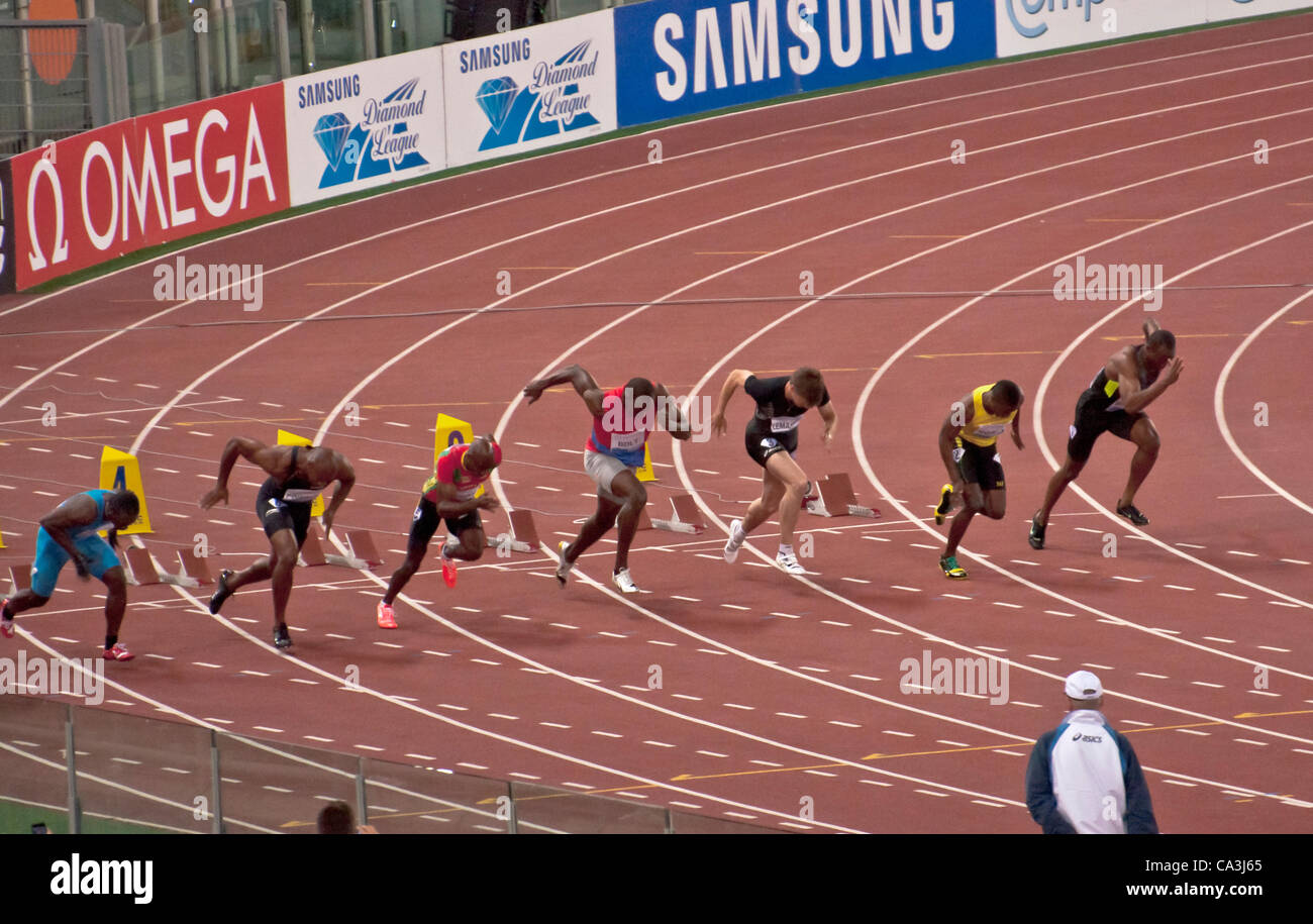 ROM. 31. Mai: Usain Bolt läuft und gewinnt 100 m-Speed-Rennen am Golden Gala im Olympiastadion am 31. Mai 2012 in Rom Stockfoto