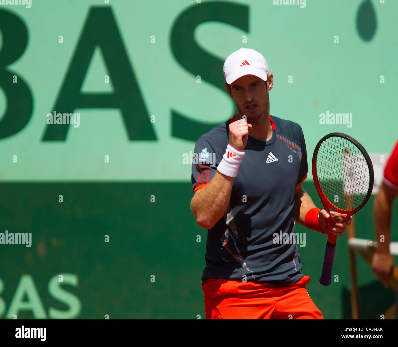 02.06.2012 Paris, Frankreich. Andy Murray in Aktion gegen Santiago Giraldo am 7. Tag der Französisch Open Tennis von Roland Garros. Stockfoto