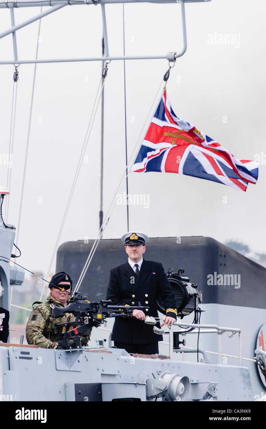 Bangor, County Down, 06.02.2012 - HMS Bangor kommt in ihrer Heimatstadt, die Diamond Jubiläumsfeierlichkeiten beginnen Stockfoto