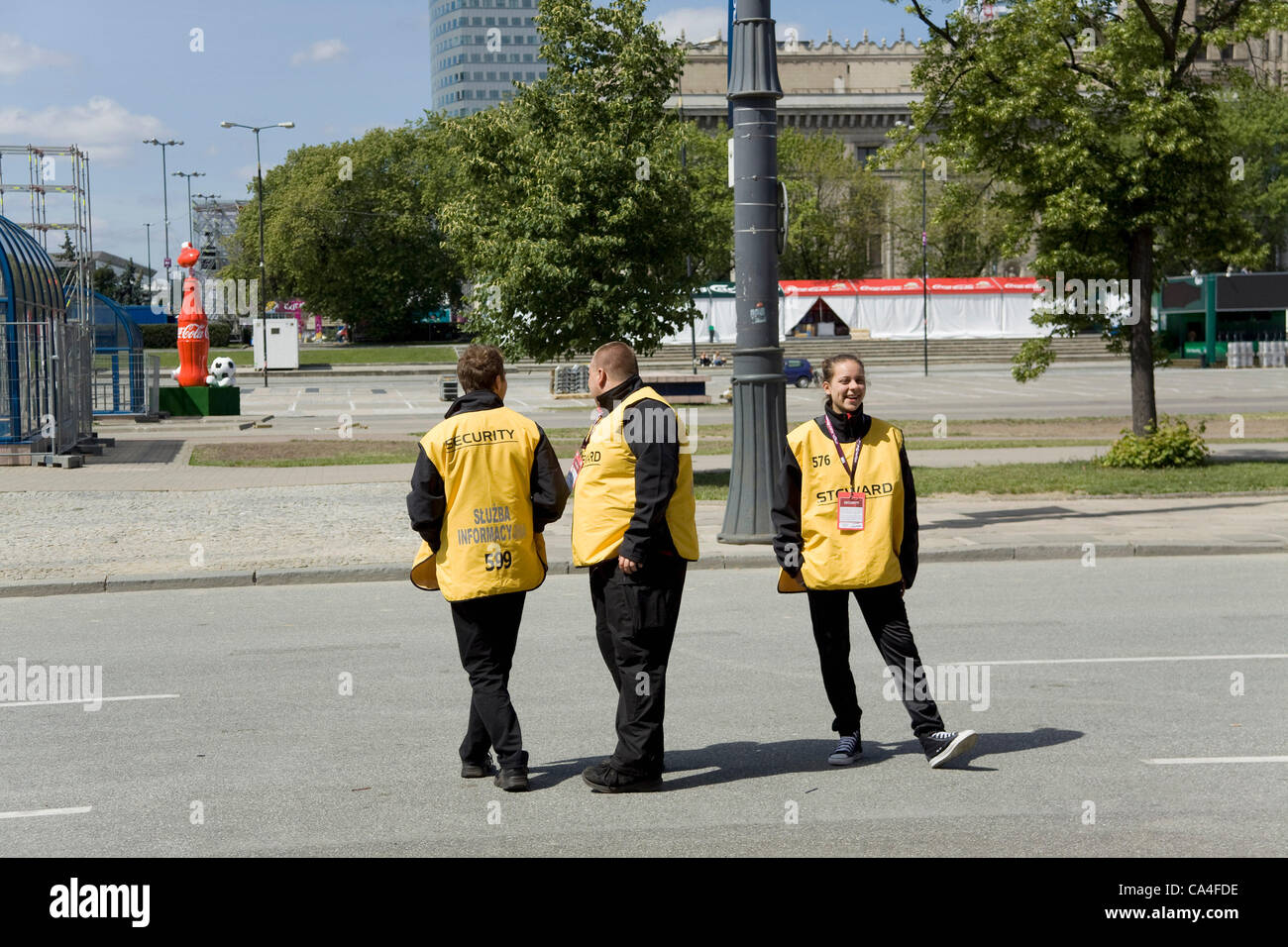 Fan-Zone für die Euro 2012 in Warschau am Donnerstag geöffnet werden. Mittwoch, 6. Juni 2012. Die UEFA Fußball-Europameisterschaft beginnt Freitag, 8. Juni 2012. Stockfoto