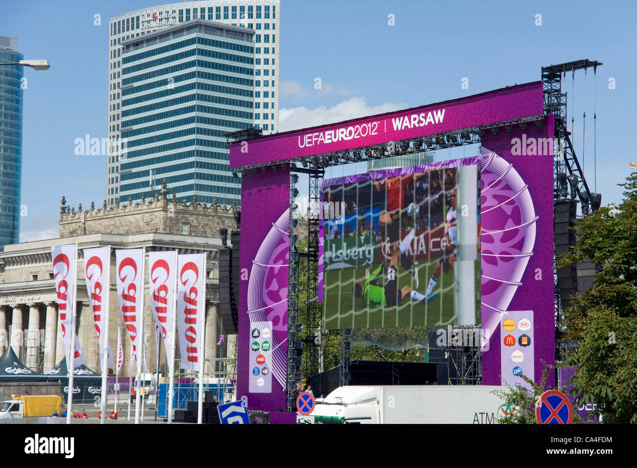 Eine Etappe in Fan-Zone für die Euro 2012 in Warschau, Polen. Mittwoch, 6. Juni 2012. Die UEFA Fußball-Europameisterschaft beginnt Freitag, 8. Juni 2012. Stockfoto