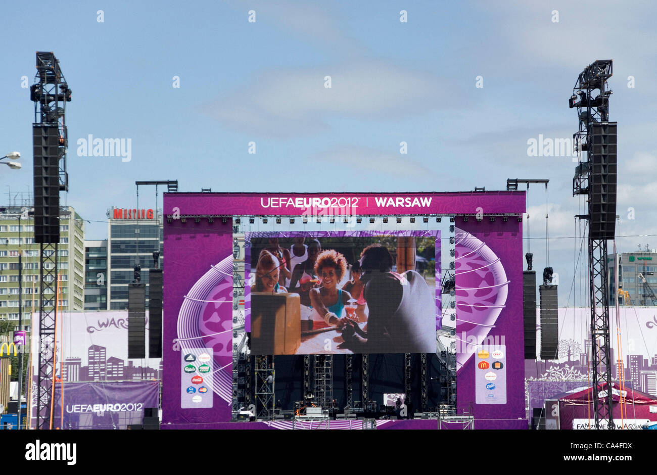 Eine Etappe in Fan-Zone für die Euro 2012 in Warschau, Polen. Mittwoch, 6. Juni 2012. Die UEFA Fußball-Europameisterschaft beginnt Freitag, 8. Juni 2012. Stockfoto