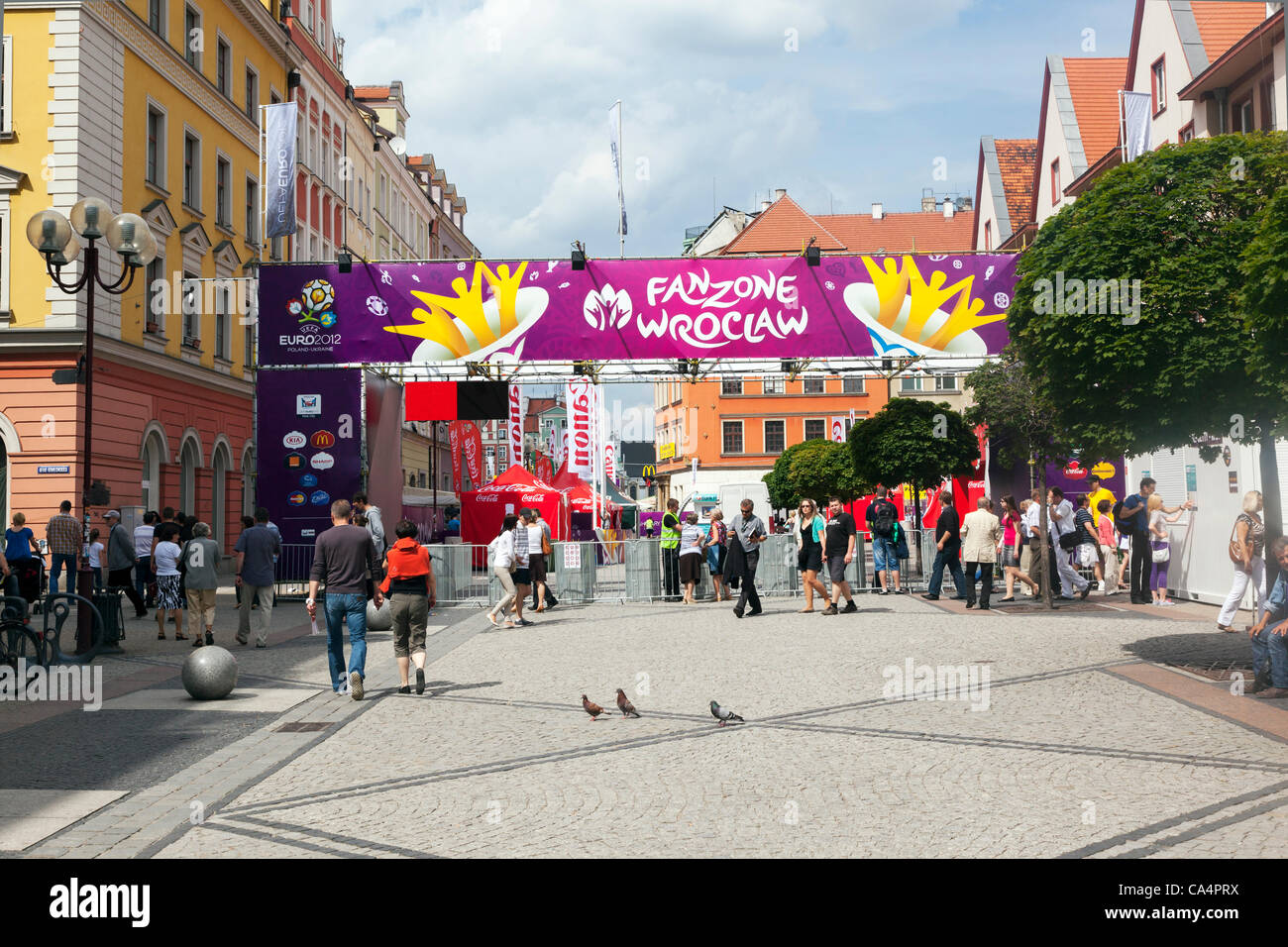 Eingangstore, Fan-Zone für die Euro 2012 in Breslau, Polen. Stockfoto