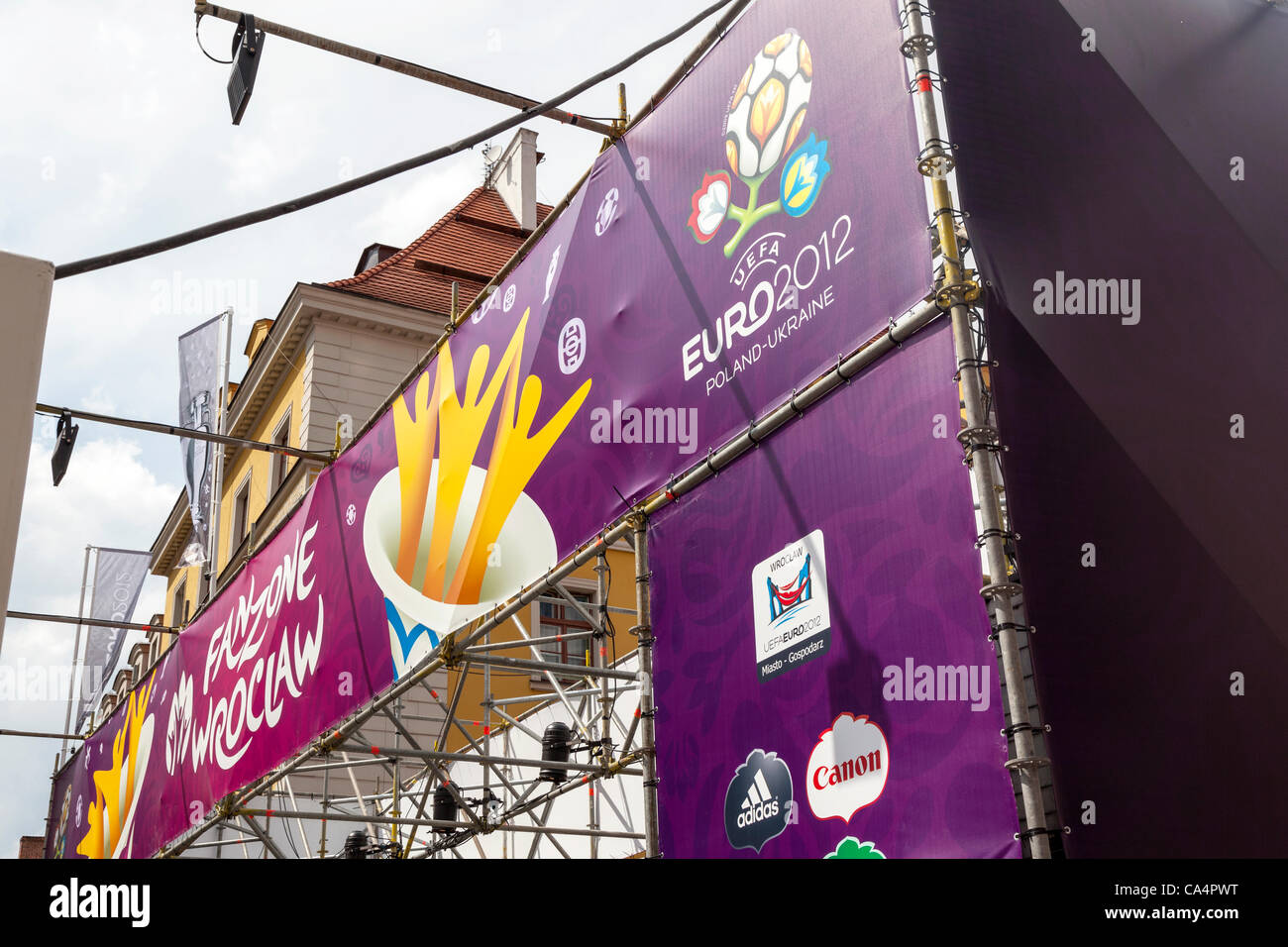 Eingangstore, Fan-Zone für die Euro 2012 in Breslau, Polen. Stockfoto