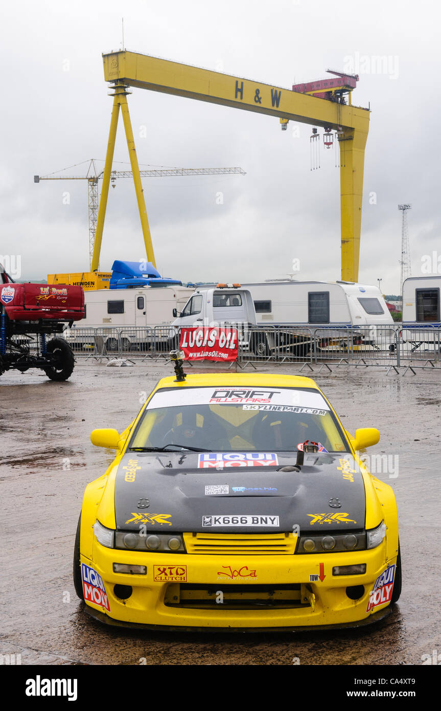 Nordirland, Belfast 06.08.2012 - Drift Car "Rocket Bunny" getrieben von Top Drifter Scottie auf der Extreme Stunt Show Stockfoto