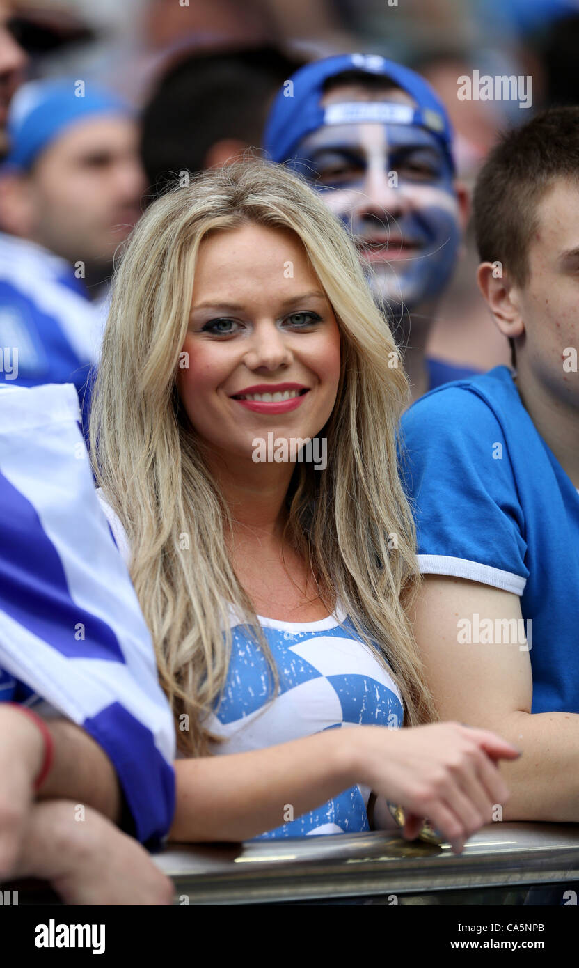 12.06.2012. Miejski Stadion Wroclaw Polen. Griechenland vs. Tschechien Europameisterschaft 2012. Griechische Fans Stockfoto