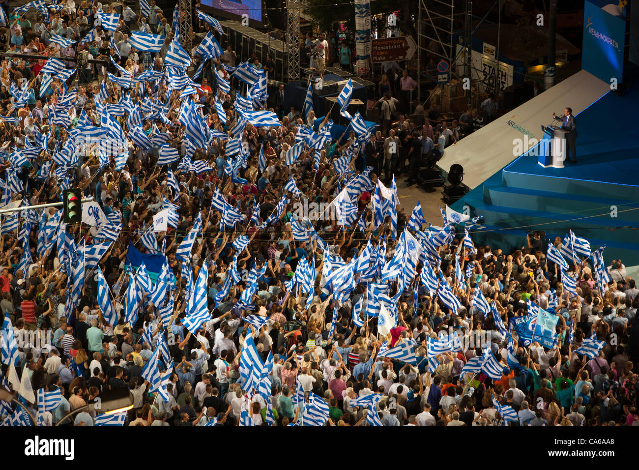 Antonis Samaras führende konservative Nea Dimokratia Partei Wahlen in Griechenland Stockfoto