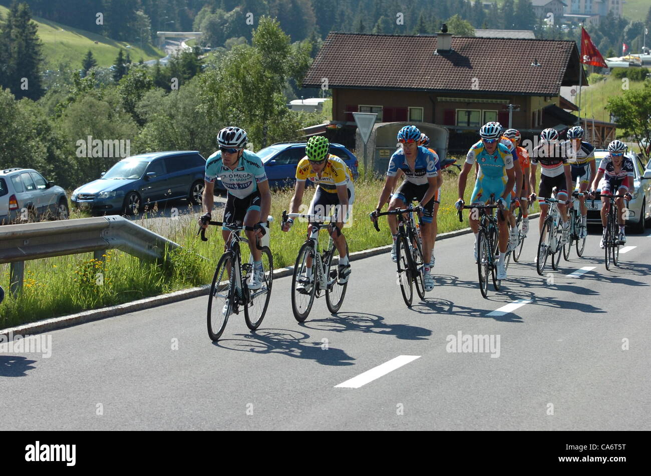 17.06.2012. Tour von der Schweiz Cycling Tour, Tour de Suisse 2012 Tappa 09 Nafels, Sorenberg.  Omega Pharma - Quick Step 2012, Movistar 2012, Garmin - Barracuda 2012, Astana 2012, Leipheimer Levi, Faria Da Costa Rui Alberto, Danielson Thomas, Roman Kreuziger, Sorenberg Stockfoto