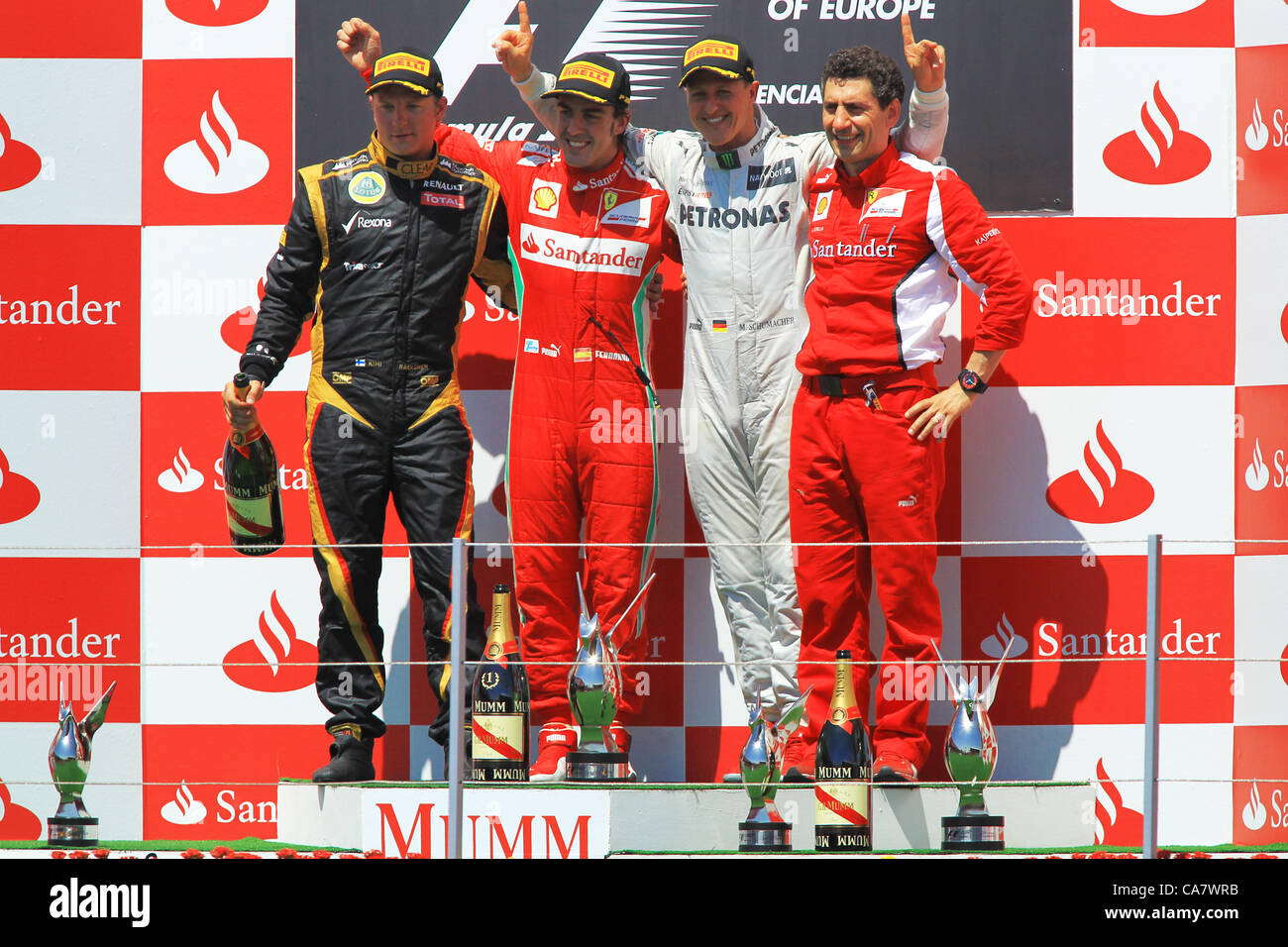 Europäischen Grand Prix - Formel 1 - F1 - Valencia, Spanien - 24/06/2012 - Sonntag, Race - Fernando Alonso gewinnt in Valencia - Sieg und Feier. Kreditrahmen: Credit: Santiago Vidal Vallejo / Alamy Live News Stockfoto