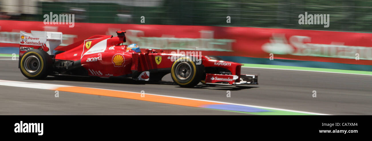 24.06.2012. Valencia. Spanien. 2012 nimmt grand Prix Europa Valencia 2012 Formel 1 Grand Prix Europa Valencia 2012 Fernando Alonso 1. Platz beim GP von Valencia Stockfoto