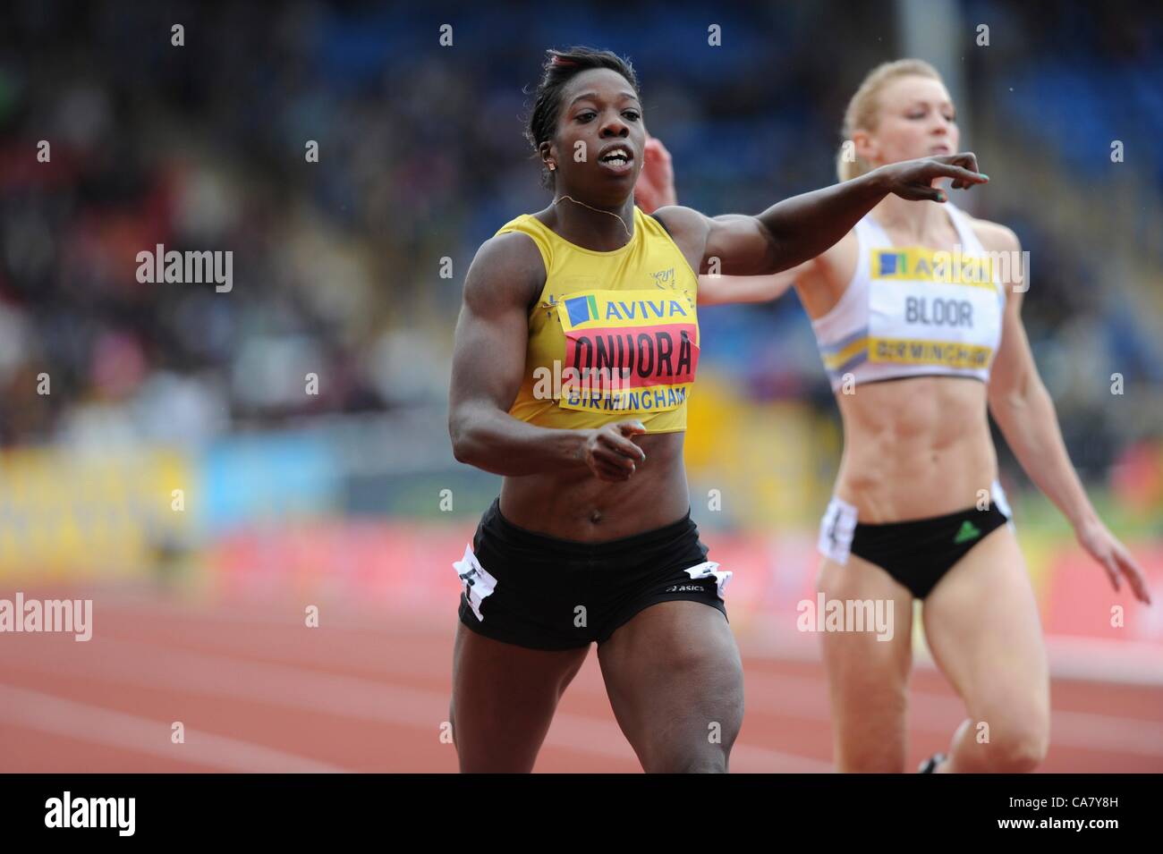 24.06.2012 Birmingham, ENGLAND Damen 200m-Finale, Anyika Onuora in Aktion während der Aviva-Versuche im Alexandra Stadium. Stockfoto