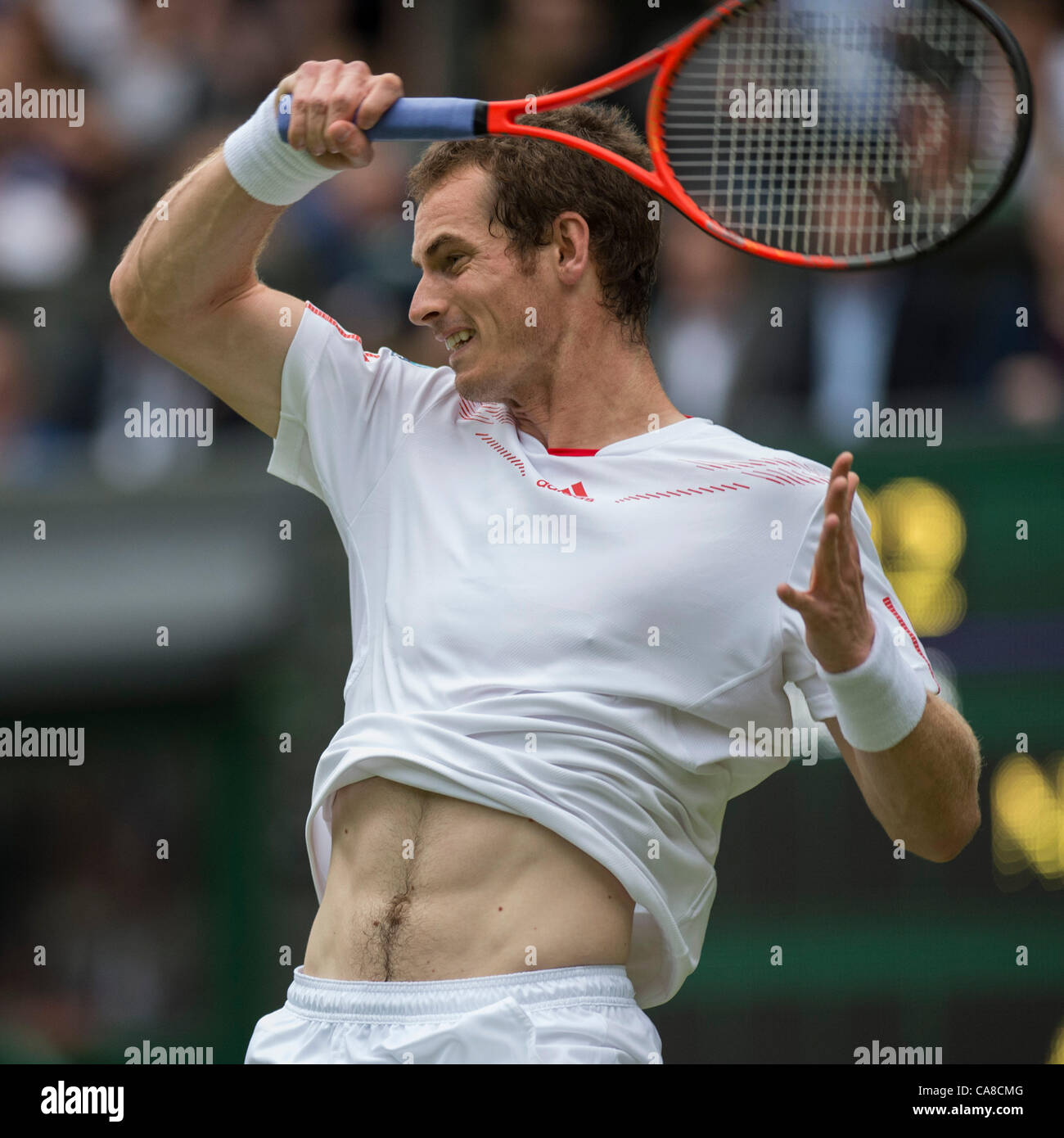 26.06.2012 die Wimbledon Tennis Championships 2012 statt bei den All England Lawn Tennis and Croquet Club, London, England, UK.   Andy Murray (GBR) [4] V Nikolay Davydenko (RUS). Andy in Aktion. Stockfoto