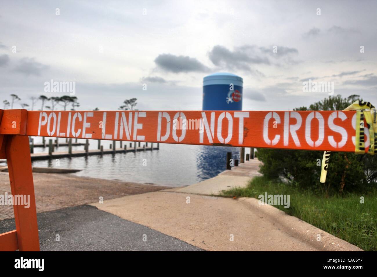 26. Juli 2010 geschlossen - Orange Beach, Alabama, Vereinigte Staaten - Bootsrampe Zeichen in Orange Beach aufgrund von Gulf Oil Spill. Die Gulf Oil Spill ist weiterhin der Golfküste Bootfahren Industrie mit Verschlüssen in Kraft bleiben bis auf weiteres von BP-Beamte und die Coast Guard zu verwüsten.  (Kredit-Bild: © Ma Stockfoto