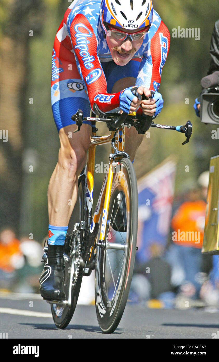 David Zabriskie Team Slipstream-Chipotle-Rennen in der Kalifornien-Rundfahrt Prolog Zeitfahren an der Stanford University, auf Sonntag, 17. Februar 2008. (Mathew Sumner/San Mateo County Times) Stockfoto