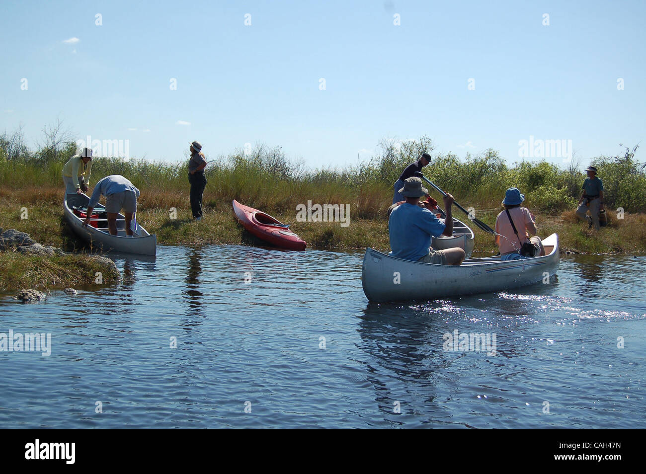 30.01.08: eine Gruppe von Paddlern Pause für das Mittagessen am Fluss Turner während einer Ranger-geführte Reise führte von Big Cypress National Preserve interpretativen Ranger Isobel Kalafarski. (Foto von Willie Howard) Stockfoto