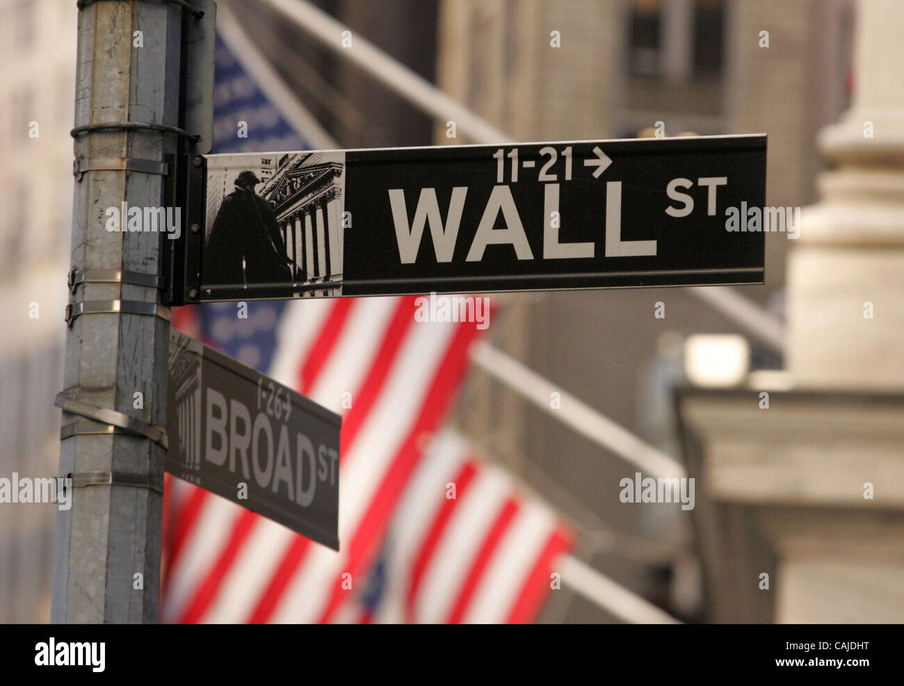 23. Januar 2008 - New York, NY, USA - ein Blick auf die Wall Street melden. Angst vor Rezession, hohe Ölpreise, Hypothek und Kreditkrise führten zu erhöhte trading Volatilität sowohl in den Vereinigten Staaten und internationalen Märkten.  (Bild Kredit: Stockfoto