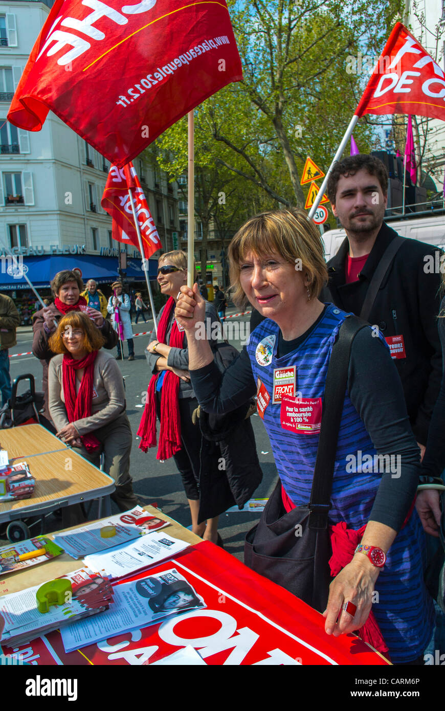 Paris, Frankreich, öffentlichen Krankenhaus persönlichen Protest mit "Front de Gauche' Gesundheit und Soziales, Frau, politische Partei auf der Straße, Aktivist Protest Stockfoto