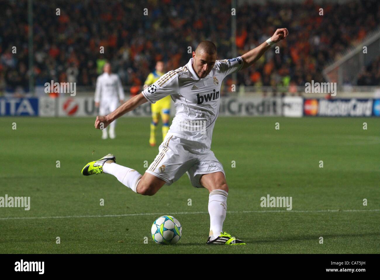 Karim Benzema in der UEFA Champions League Viertelfinale match zwischen Apoel und Real Madrid im GSP-Stadion am 27. März in Nikosia, Zypern Stockfoto
