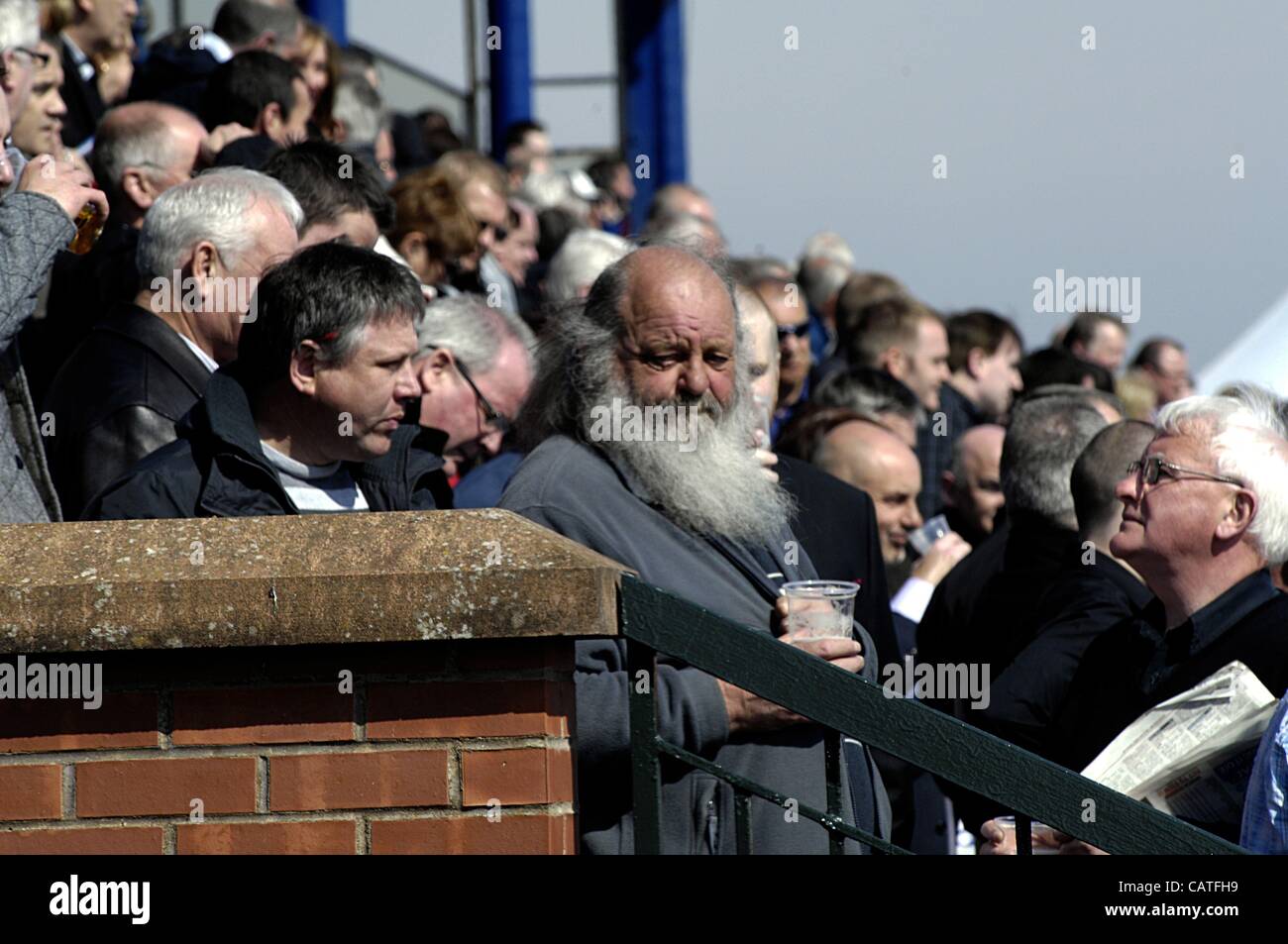 Ayr, UK. 20. April 2012. Schottische Grand National-Wochenende (Tag 1). Menschenmassen beobachten die Rennen in Ayr am ersten Tag der Scottish National Grand Week-end. Stockfoto