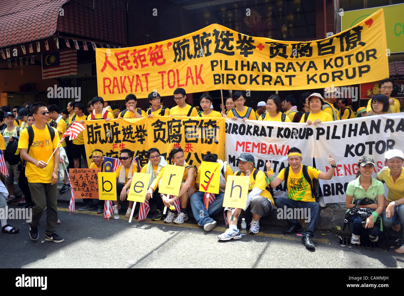 28. April 2012. Bersih 3.0. Teilnehmer in Kuala Lumpur zu demonstrieren, mit dem Ziel der Überprüfung der aktuellen Wahlsystem zu e Stockfoto